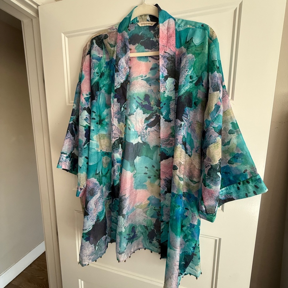 Soft Surroundings Colorful Sheer Floral Bloom Kimono Topper L / XL
